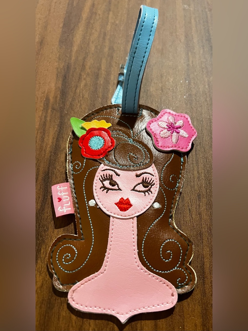 FLUFF Luggage Tag VTG Y2K Whimsical Faux Leather Retro Style Lady Fashion NWOT!